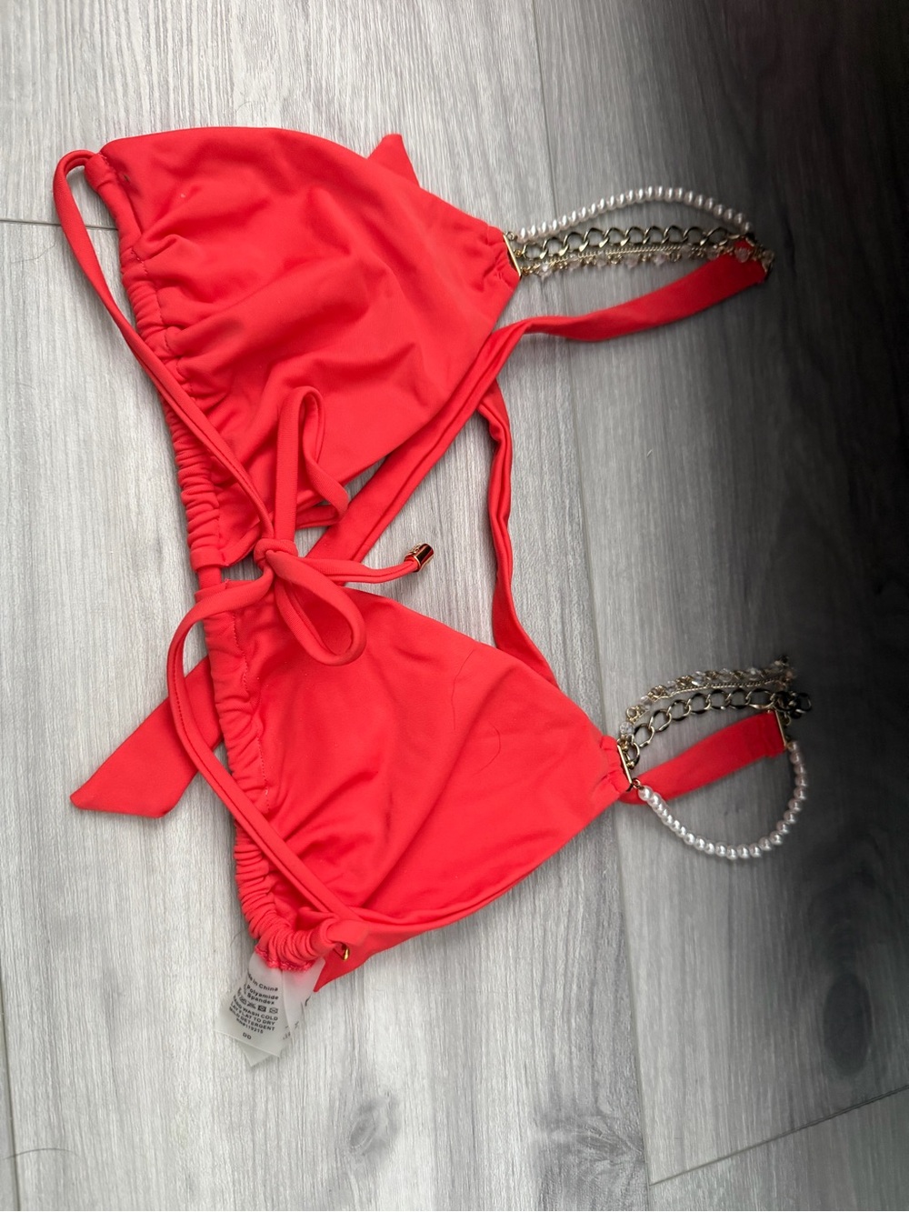 Beach Bunny Red Chain Strap Triangle Bikini Top